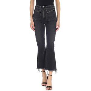 Diesel D-earlie Flare Cropped Jeans with Zippers Black Grey Size 26